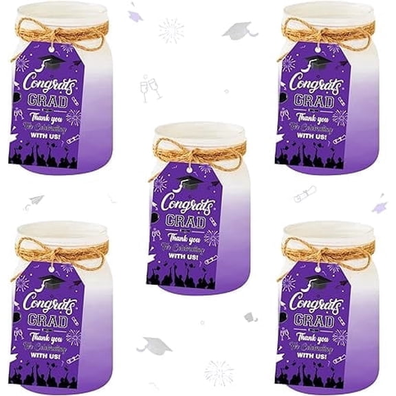 50 Pieces Purple Graduation Thank You Favor Tags, Congrats Grad Thank You for Celebrating with Us Gift Wrapping, High School Happy College Theme Hanging Labels Class of 2025 Decoration