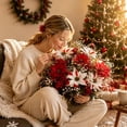 thumbnail image 3 of Torqee Red White Artificial Flower Bouquet Set,2x 7-Head Poinsettia + 6 Poinsettia + 16 White Baby's Breath,Christmas Floral Arrangement Kit for Winter Home Decor, 3 of 4