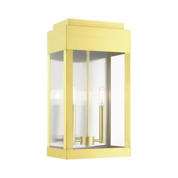 21238-12 Livex Lighting York - 2 Light Outdoor Wall Lantern in Modern Style - 10 Inches wide by 19 Inches high-Satin Brass Finish