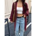 thumbnail image 4 of Long Sleeve Cable Knit Long Cardigan for Women Fall Winter Chunky Open Sweaters Wine Red XL, 4 of 8