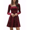thumbnail image 1 of INSPIRE CHIC Robe de Soirée pour Femme à Imprimé d'Étoiles, Encolure Carrée, Mini Robe Vintage de Bal en Velours, TG Rouge, 1 of 6