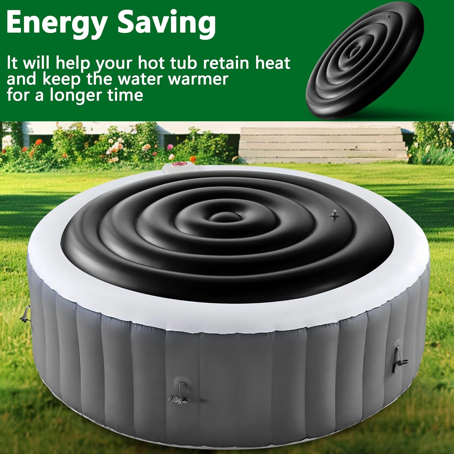 Ebaokuup 4.5' Round Inflatable Hot Tub Cover, Foldable Rainproof Black