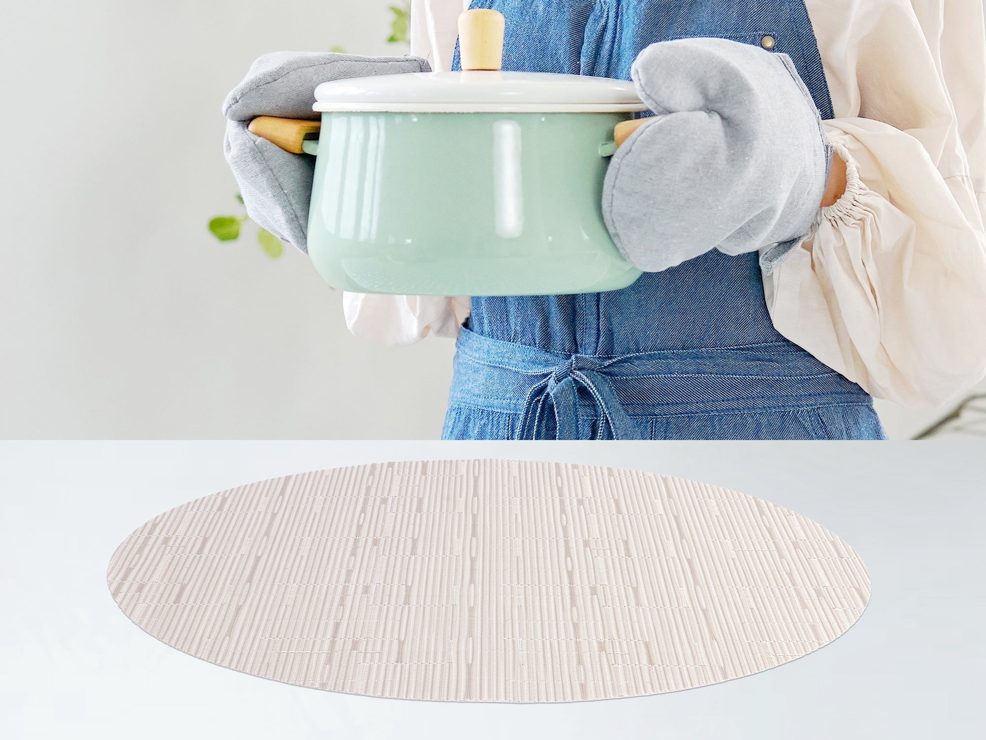 REGALWOVEN Placemats Set of 6 Oval Placemats for Kitchen Dining Table Decor Table Placemats Wipeable Table Mat Beige 18*12.5Inch