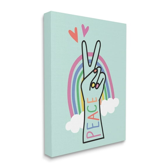 Stupell Industries Peace Love Rainbow Playful Turquoise Hand Sign Design by Nina Seven, 24" x 30"