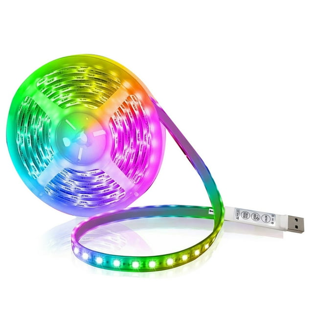 cinturón ligero Irfora Juego de luces de tira de LED USB RGB LED flexible Cuerda de iluminación Mini 3 botones Tiras de LED autoadhesivas cortables para decoración de fiestas en casa Restaurante KTV C Irfora cinturón ligero