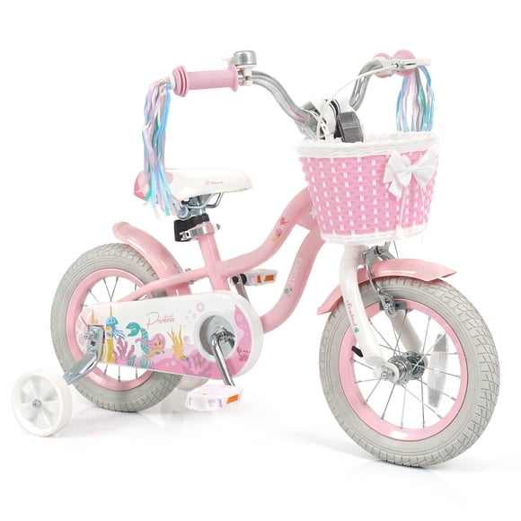 Costway Vélo pour Enfants 12 Pouces avec Roues Stabilisatrices, Freins à Rétropédalage, Selle et Guidon Ajustables, Rose