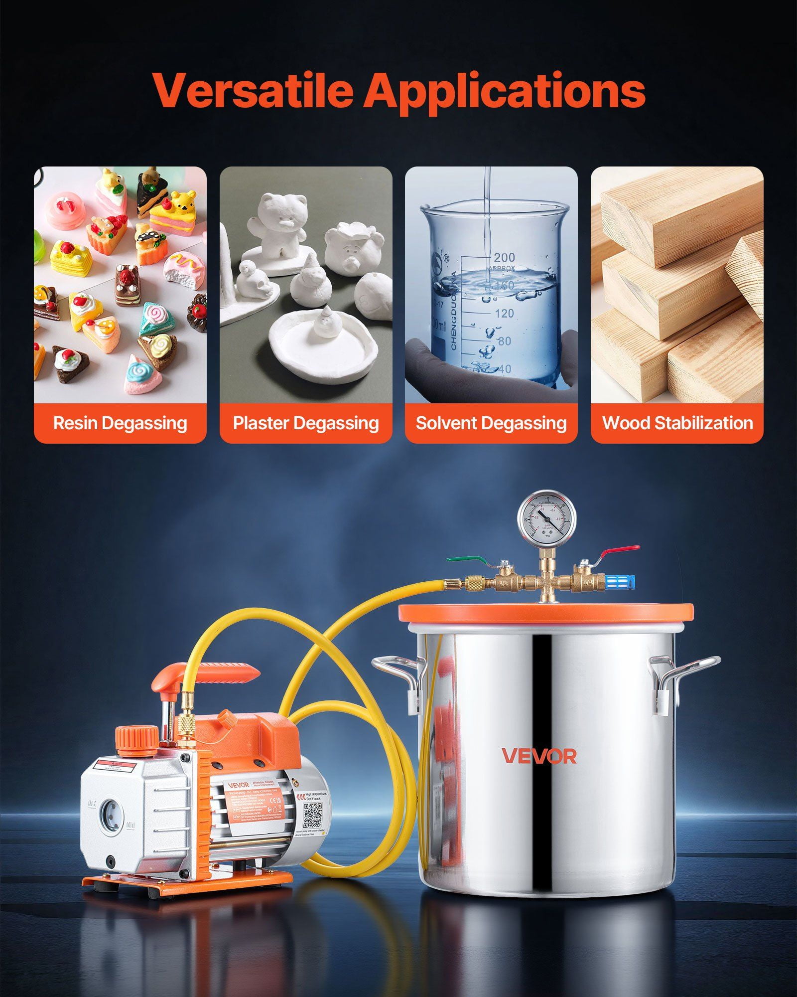 3 Gallon Vacuum Chamber with Pump, 3.5 CFM, Single Stage Vacuum Pump, Stainless Steel Degassing Chamber Kit with Tempered Glass Lid, 5 ft Hose, for Stabilizing Wood Degassing Silicone Resin