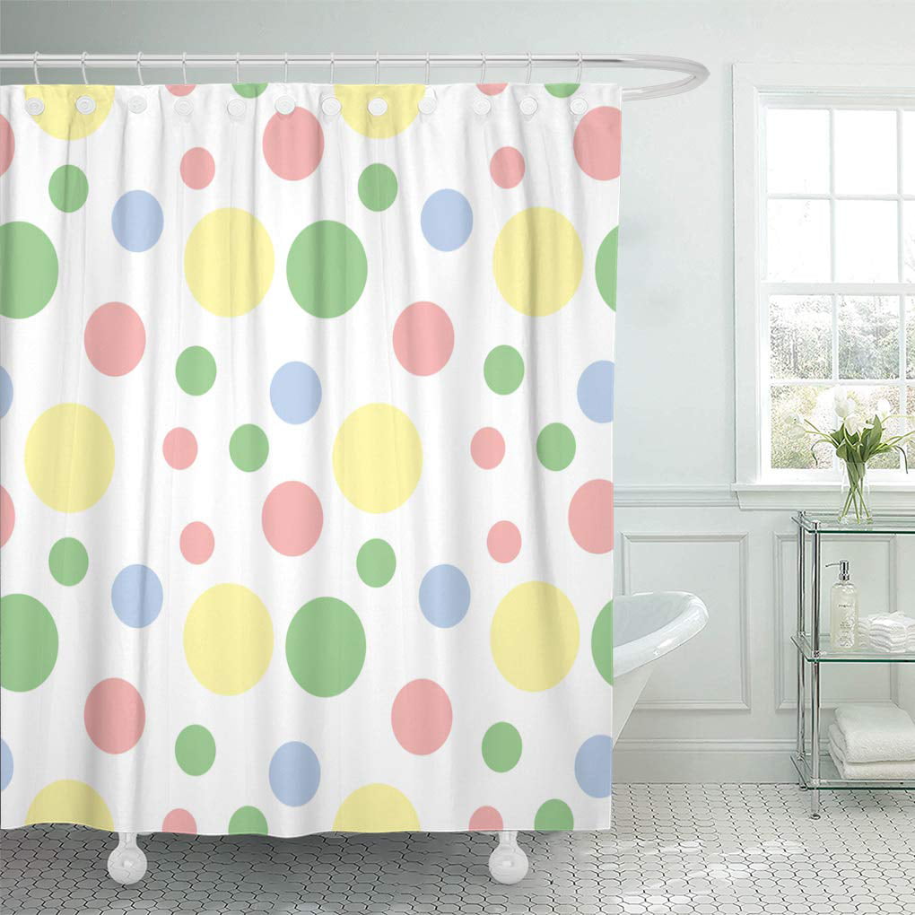 Green Bamboo Water White Circles Background Fabric Shower Curtain Liner 60X72" 