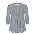 thumbnail image 5 of Gray Women's Long Sleeve T-shirt, 3/4 Length Sleeve Womens Tops Crewneck Summer Blouses 2025 Pleated Front Tunic Tops Tee Shirt Floral Print Clothes,Women's Long sleeve T-shirt XXL, 5 of 5