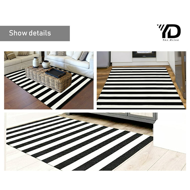 Tiveney Black and White Outdoor Rug 3' x 5', Washable Rugs Fall Front Door  Mat Cotton Woven Kitchen Rug Entryway Rug Indoor/Outdoor Rugs Layered