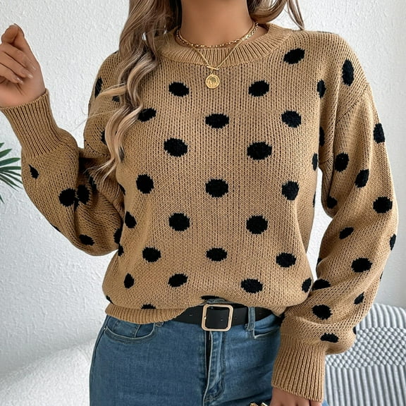 Guieoi Womens Sweaters 2025 Womens Sweaters Clearance Round Neck Long Sleeve Knit Sweater Blouse Brown Black*Friday/Cyber*Monday Clearance
