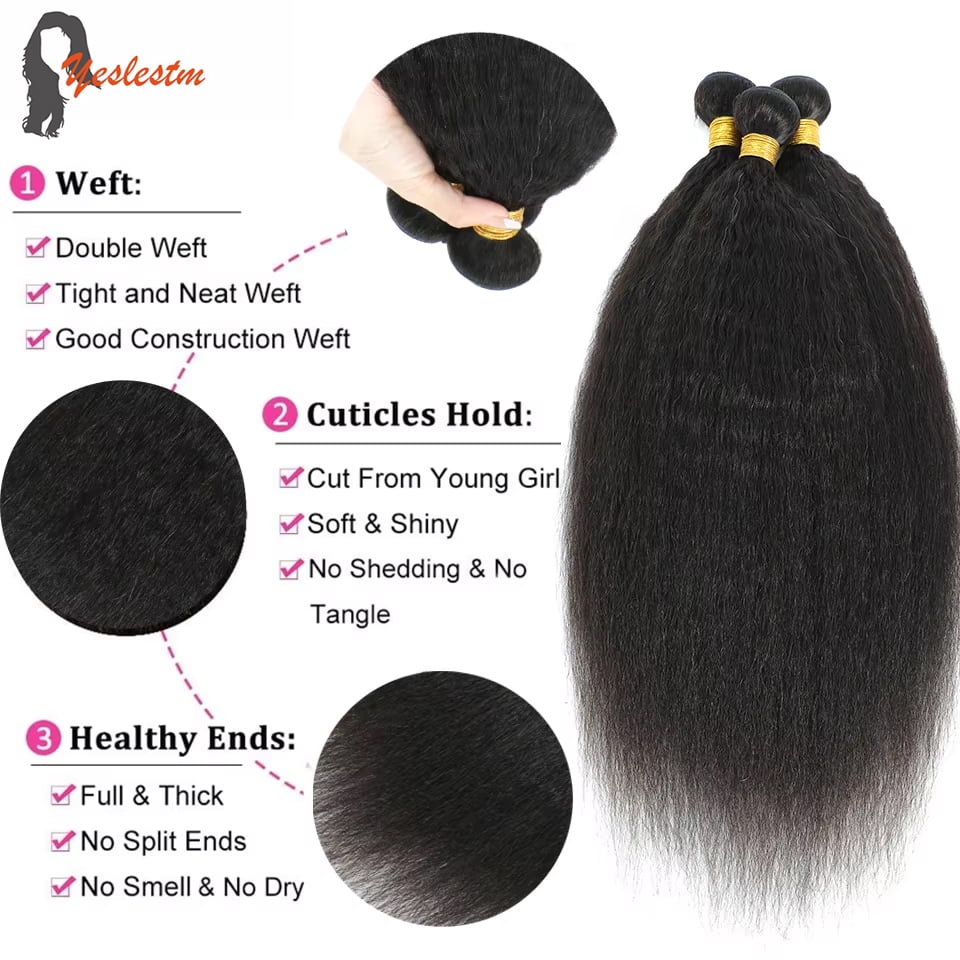 Typpkmm, Durable Indian Raw Remy Virgin Unprocessed Human Hair 15A Kinky Straight Bundles Yaki Straight Double Weft Bulk Braiding Hair 30 Inch