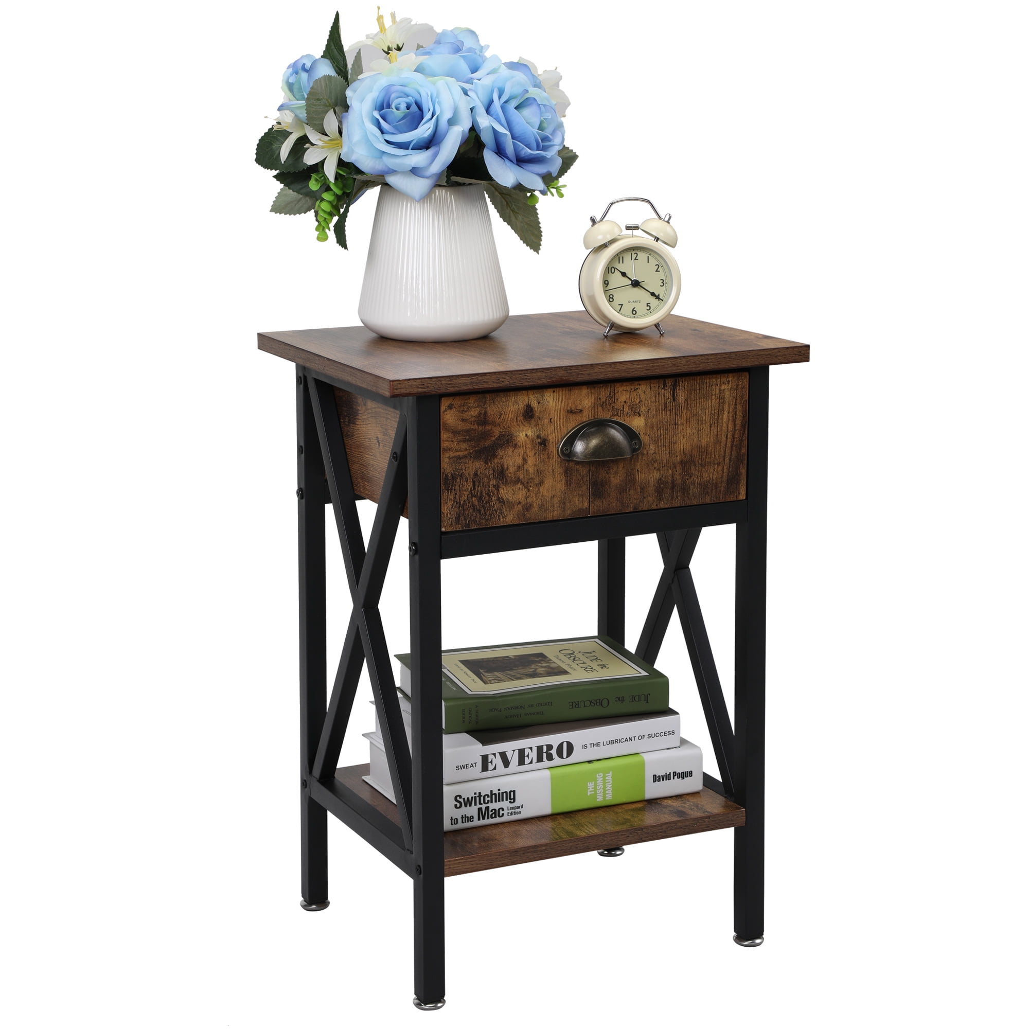 Kepooman Modern Versatile Nightstands, Industrial Bedside Table with Drawer and Storage Shelf, Rustic End Table Side Table Modern Night Stand for Bedroom Living Room Sofa Couch, Brown Kepooman Modern Versatile Nightstands, Industrial Bedside Table with Drawer and Storage Shelf, Rustic End Table Side Table Modern Night Stand for Bedroom Living Room Sofa Couch, Brown