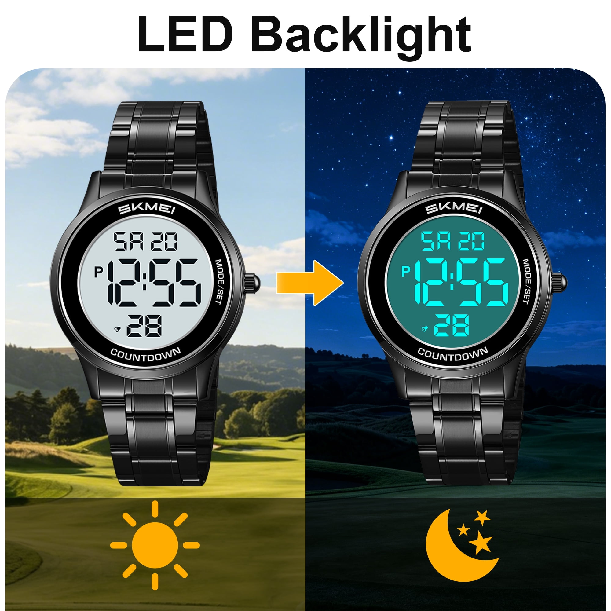 SKMEI Mens Digital Watch Watches Waterproof Outdoor Chronograph Wrist Watches for Men with LED Back Ligh/Date