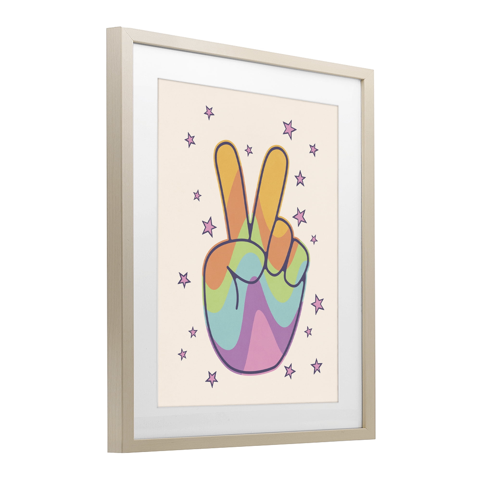 Stupell Industries Peace Sign Retro Rainbow Birch Framed Print Under Glass, design by LSR Design Studio