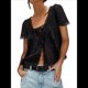 thumbnail image 3 of Blusa de Encaje con Lazo Frontal para Mujer, Transparente, de Corta, Cuello Redondo, Botones, Estilo Bohemio, con Volantes, Estilo Y2K Negro S, 3 of 8