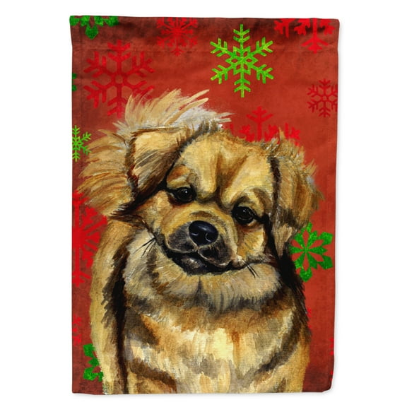 Carolines Treasures LH9349-FLAG-PARENT Tibetan Spaniel Red Green Snowflake Holiday Christmas Flag  multicolor