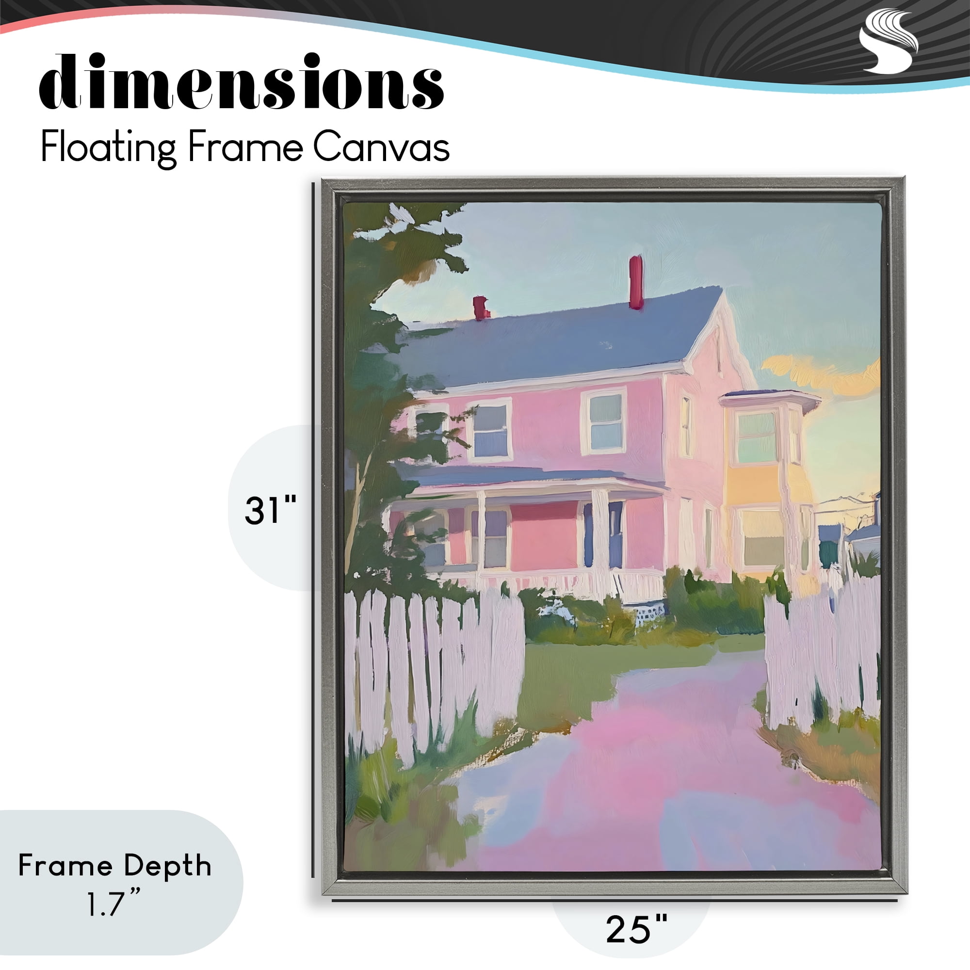 Stupell Industries Pastel Pink House with Fence Gray Framed Floater Canvas Wall Art, design by The Prints Vibe
