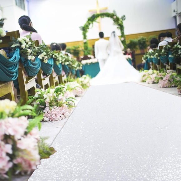 DUOBAO White Aisle Runner for Wedding 4ftx15ft Indoor Outdoor Carpet Sparkling Runners Anniversary Decorations Romantic for Bedroom Walkway
