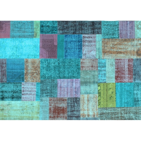 Ahgly Company Indoor Rectangle Patchwork Light Blue Transitional Area Rugs, 2' x 4'