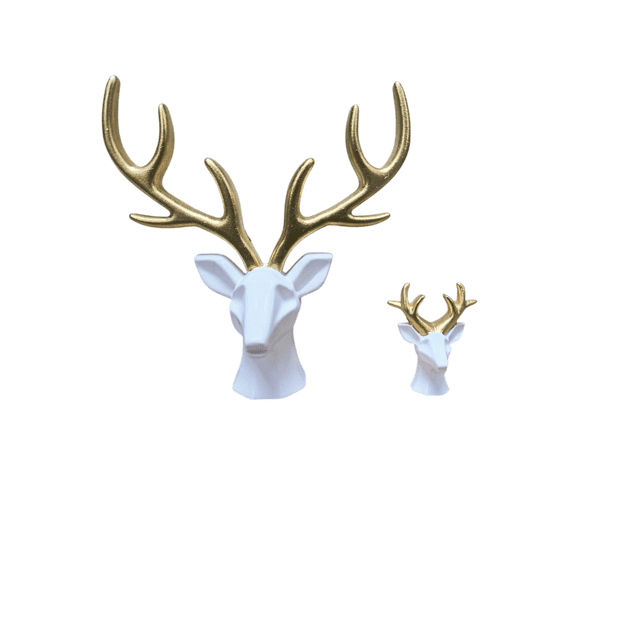 Cabeza de Venado Decorativa Blanca con astas Doradas de Resina
