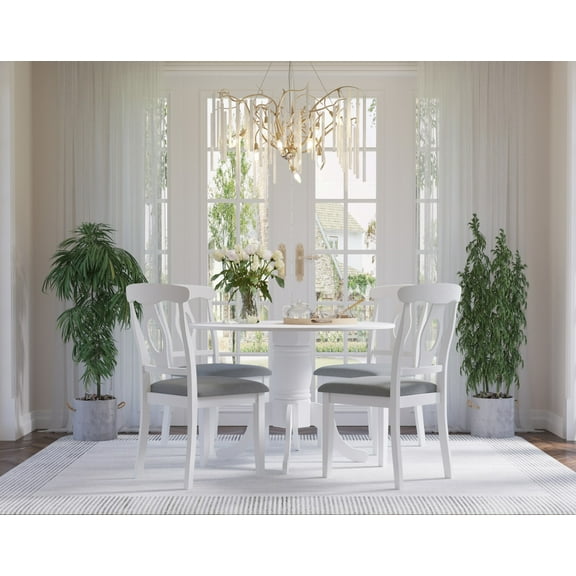 Home Design Olivia Dining Table with Round Pedestal Top, Mid-Century Modern Style, Easy Assembly, White