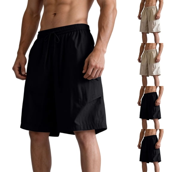 Men's Baggy Sweat Shorts Lightweight Cotton Under Knee Casual Drawstring Lounge Workout Gym Shorts Big and Tall Size S-3XL Khaki