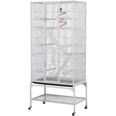 69'' Extra Large Bird Cage Metal Parrot Cage w/Detachable Stand for Mid-Sized Parrots Cockatiels Conures Parakeets Lovebirds Budgie Finch, White
