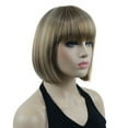 thumbnail image 2 of Short Bob Wig with Flat Bangs for Lady Women, Straight Synthenic Wigs for Cosplay Daily Party, 8 inch, Blonde Brown, 2 of 9