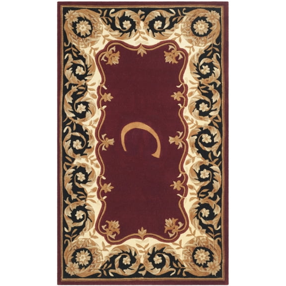 SAFAVIEH Naples Victoria Floral Wool Area Rug, Maroon/Beige, 3' x 5'