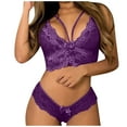 thumbnail image 3 of Odeerbi Lace Lingerie for Women 2025 Fashion Sexy Corset Floral Bralette Bra Two Piece Underwear Tops with Briefs Suit Purple, 3 of 6