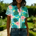 thumbnail image 5 of Minjewel Women's Hawaiian Print Button Down Short Sleeve Shirt with Pocket Casual Summer Beach Vacation Tropical Tops,Green,S, 5 of 6