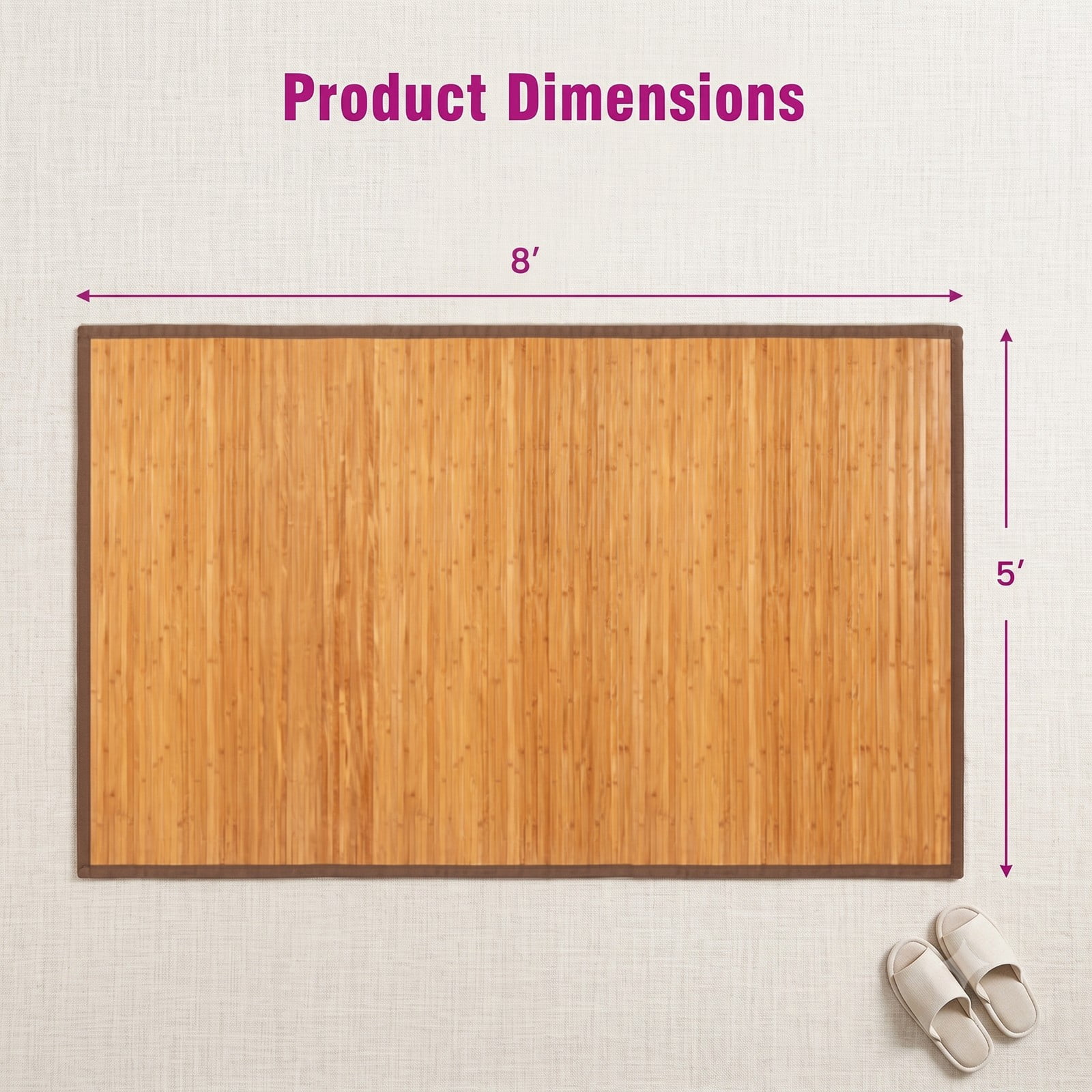 ALPULON 5 x 8 Feet Bamboo Floor Mat, Roll-Up Bamboo Area Rug with Anti-Slip Backing for Living Room Bedroom Entryway Hallway, Natural