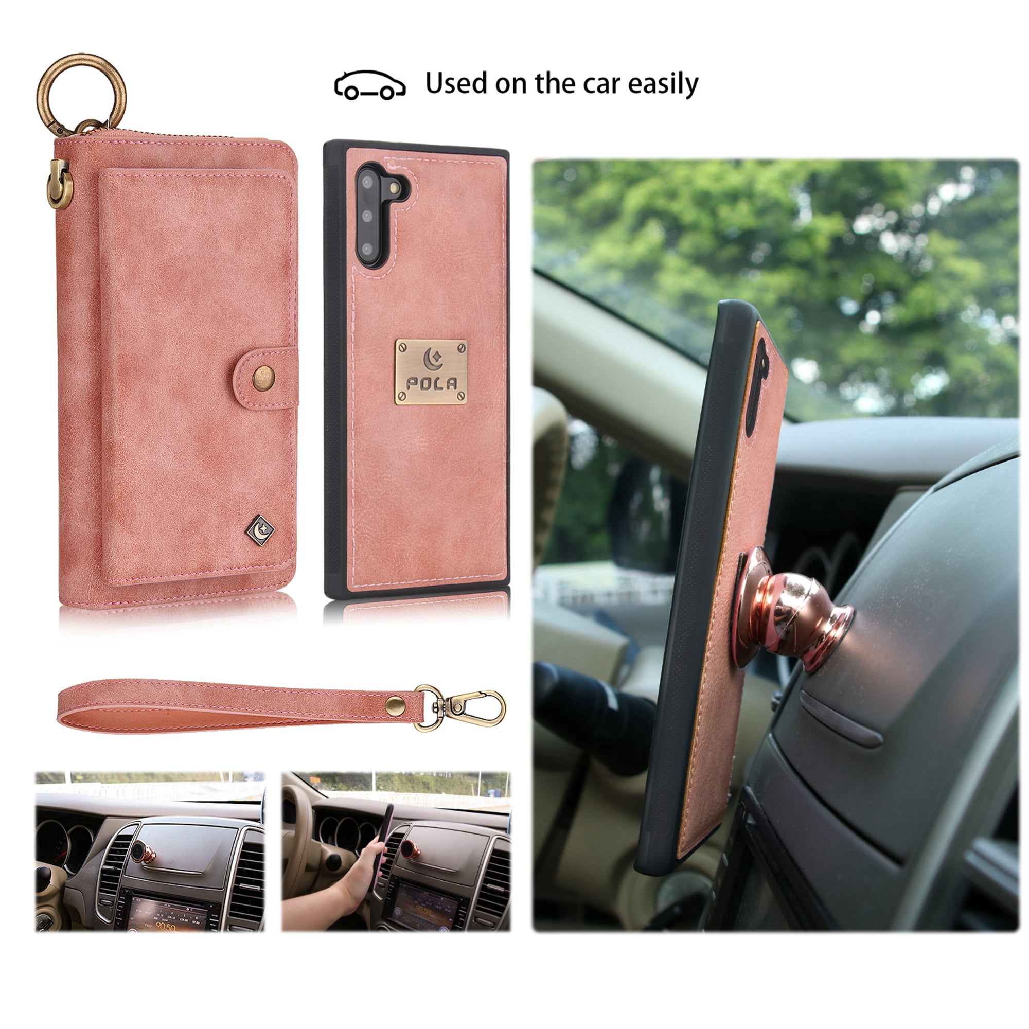 Samsung Galaxy Note 10 6.3 inch Wallet Detachable Case, Dteck Zipper Purse Phone Case Multi-functional Folio Flip Leather Removable Magnetic Back Cover For Samsung Galaxy Note10,Pink
