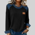 thumbnail image 2 of Atogsazn Women's Knitted Sweater Casual Crewneck Long Sleeve Pullover Denim Patchwork Sweatshirt Tunic Top Outfit Black XXL Fashion, 2 of 6