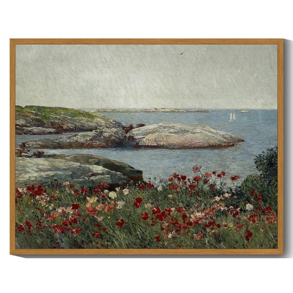Drsoum Vintage Seascape Wall Art 11x14in Nature Framed Classic Retro Poppies by an Island Landscape Wall Prints Farmhouse Kitchen Bathroom Office Decor