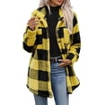 thumbnail image 2 of Womens Plaid Sherpa Lined Coat Button Down Lapel Collar Mid Length Fleece Warm Winter Jacket Yellow L, 2 of 9