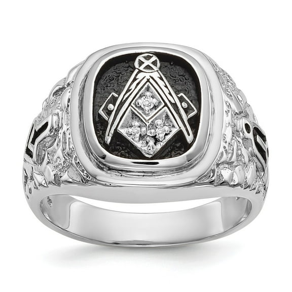14K White Gold Ring Band Men's Diamond Round AA masonic