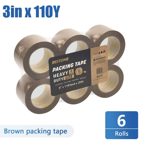 BESTONE Packing Tape Brown Heavy Duty Shipping Moving - 6 Pack, 110 Yds x 3" x 2 Mil