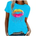 thumbnail image 2 of Aloohaidyvio Ladies Plus Size Tops,Womens Fashion Colorful Lips Printed Short Sleeve T-Shirt Round Neck Loose Retro Tops, 2 of 6
