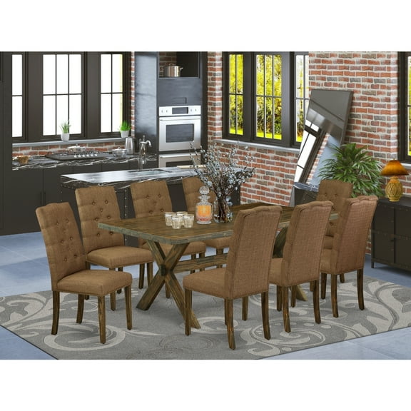 Modern 9-Piece Dining Set - Rectangular Table with 8 Parsons Chairs - Hardwood Frame