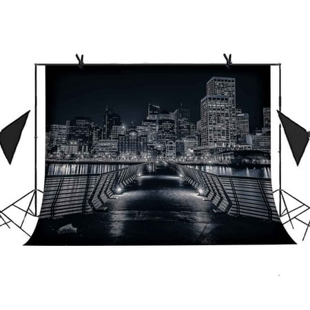 Image of 7x5ft The View of The City Backdrop Night City Lights Bridge Water Picture Party Wedding Photography Studio Props Business Use Background