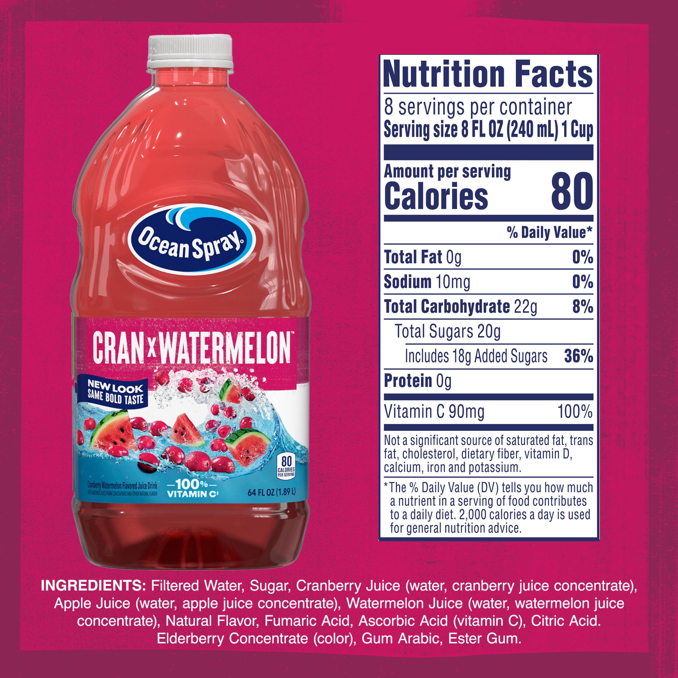(8 pack) Ocean Spray® Cran-Watermelon™ Cranberry Watermelon Juice Drink, 64 fl oz Bottle