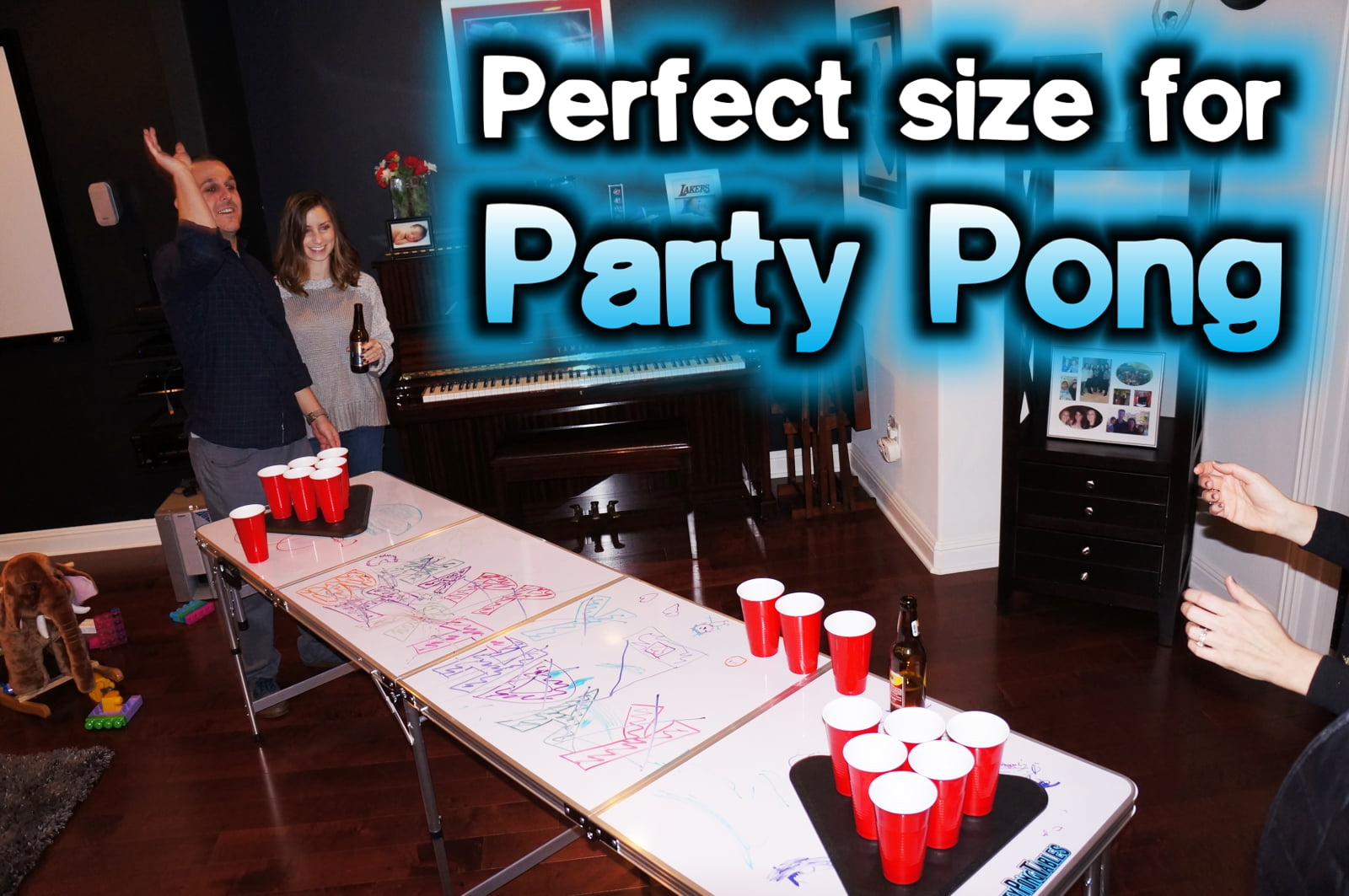 Portable Folding Table with USA Flag Graphic - Adjustable Length 8 ft or 4 ft Kids and Adult Party Table