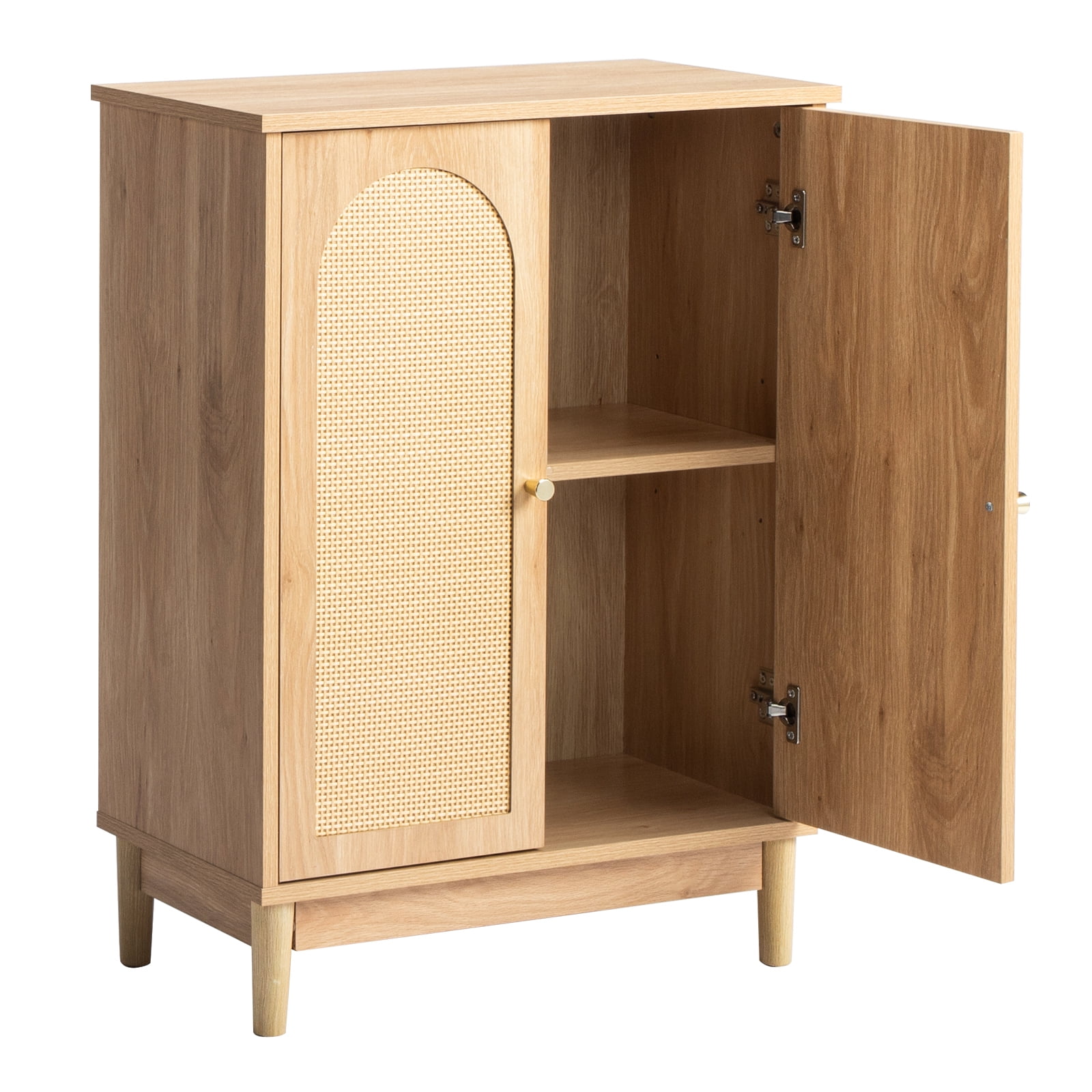 Ktaxon Bathroom Floor Cabinet Storage with 2 Doors and Adjustable Shelves, Rattan Finish