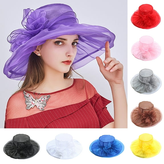 Visland Women's Organza Church Fascinator Bridal Tea Party Wedding Hat Foldable Sun Hat Lace Flower Folding