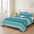 thumbnail image 2 of Twin Quilt Set 68''x86'', Teal Turquoise Aqua Ombre Lightweight Summer Bedspread Coverlet Set with 2 Pillow Shams, Contemporary Abstract Lines Breathable All Season Quilt Bedding for Dorm/Bedroom, 2 of 9