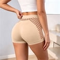 thumbnail image 5 of Women's Seamless Workout Shorts, High Waist & Stylish Mesh Cutouts, Breathable Support for Gym & Casual Looks Khaki M, 5 of 7