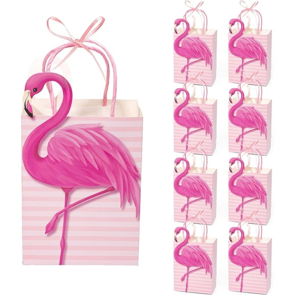 Cheerland Flamingo Gift Bag Tropical Party Decorations Pink Striped Luau Hawaii Paper Goodie Candy