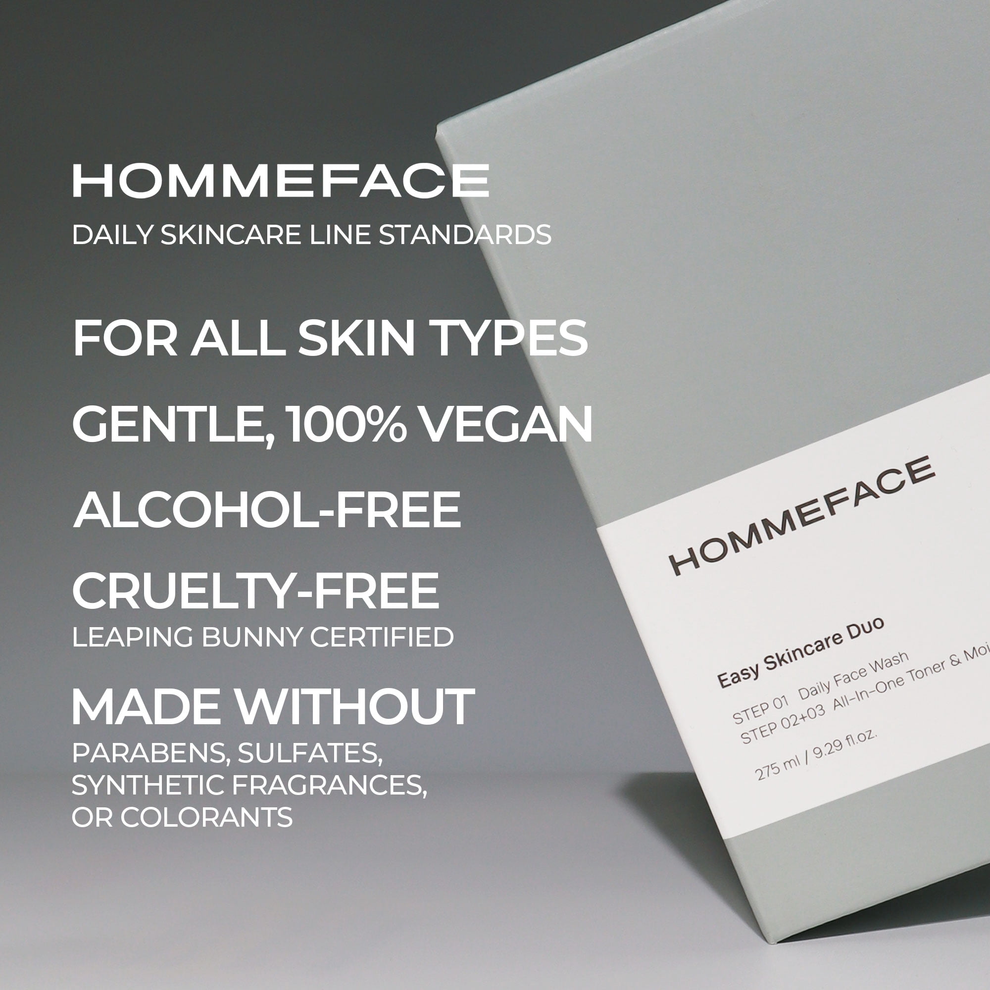 HOMMEFACE Easy Skincare Men's 2-Step Daily Routine Kit, Facial Cleanser and 2-in-1 Face Toner and Moisturizer, For Oily and Acne-Prone Skin, 9.29 fl oz